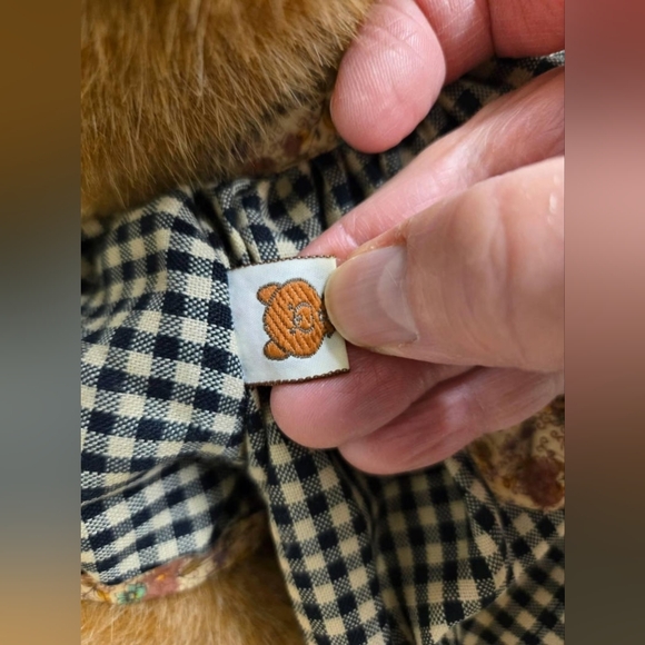 Vtg. Gund Bear Tails lady Ms. Teddy gingham dress, hat, 1985 - Picture 3 of 9